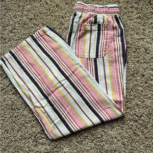 Old Navy Stripped Wide Leg Drawstring Linen Pant. Size L. Multi Color